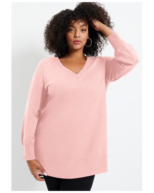 June + Vie Green June + Vie Plus Size V-neck French Terry Sweatshirt