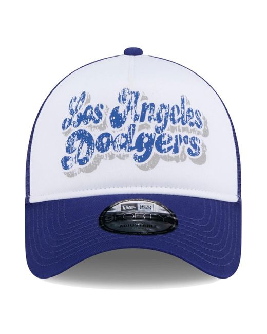KTZ Blue White/royal Los Angeles Dodgers Throwback Team Foam Front A-frame Trucker 9forty Adjustable Hat