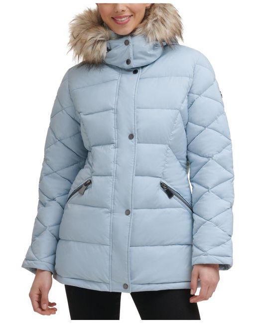 Calvin Klein Faux-fur-trim Hooded Puffer Coat, Created For Macy's in ...