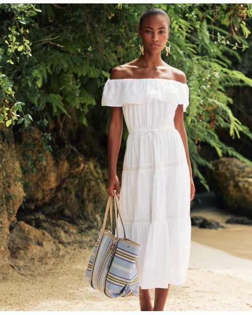 Ralph Lauren Striped Twill Extra-large Emerie Tote in Blue