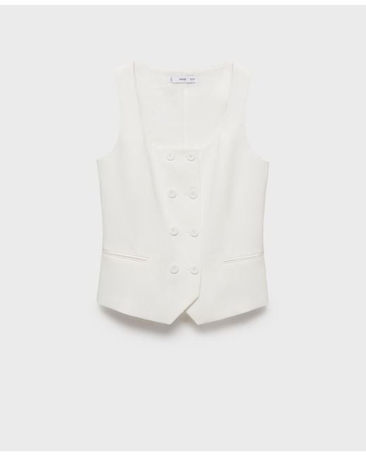 Mango White Double-breasted Suit Vest Jacket