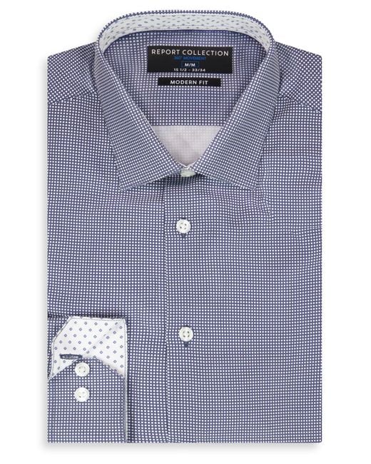 Report Collection Blue Long Sleeve 4-way Bubble Print Dress Shirt for men