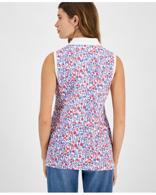 Tommy Hilfiger Blue Floral Print Sleeveless Polo Shirt