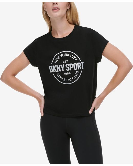 DKNY Black Sport Medallion Logo Cropped T-shirt