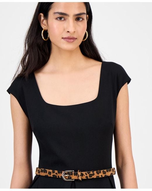 Julia Jordan Black Square-neck Cap-sleeve Fit & Flare Dress