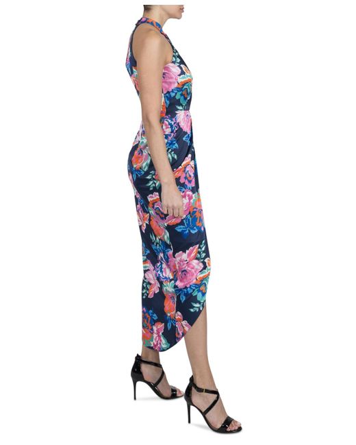Julia Jordan Blue Floral-print Halter-neck Sleeveless Maxi Dress