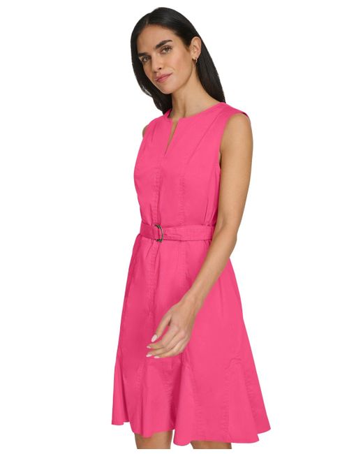 Calvin Klein Pink Sleeveless Belted Sheath Dress