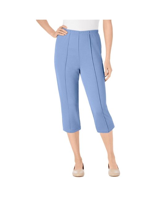 Woman Within Blue Plus Size The Hassle-free Soft Knit Capri