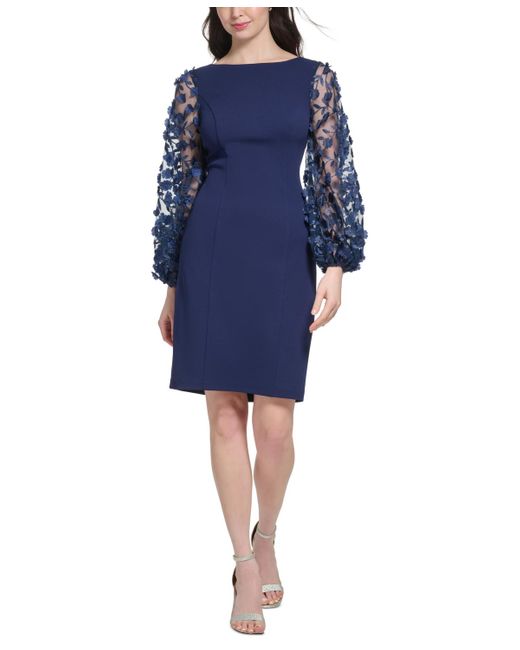 Eliza J Blue Contrast-sleeve Sheath Dress