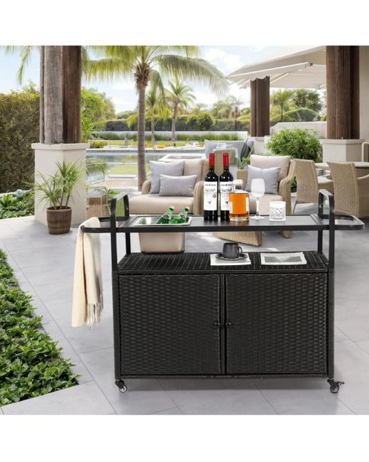 Mondawe Black Wicker Bar Cart