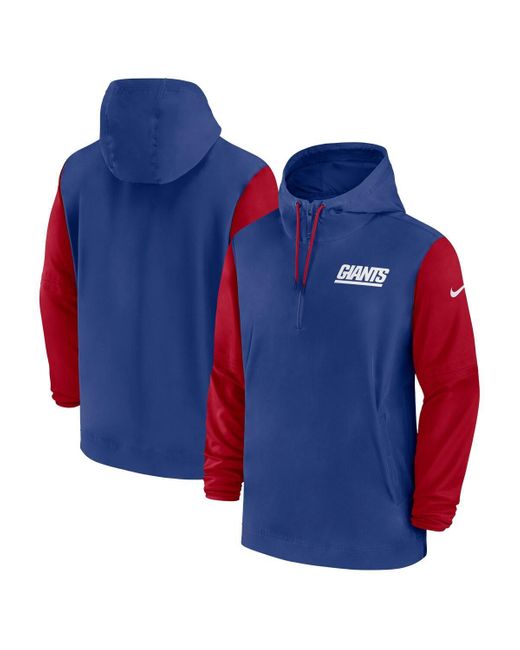 Nike Blue Royal/red New York Giants 2024/25 Sideline Pre-game Player 1/2-zip Hoodie Jacket for men