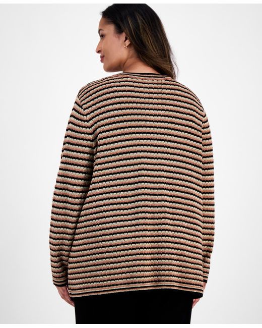 Anne Klein Brown Plus Size Long-sleeve Front-pocket Cardigan