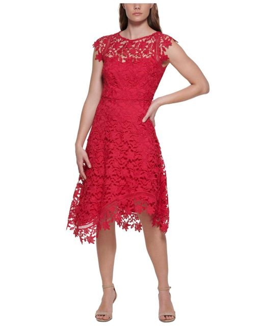 Eliza J Lace Asymmetricalhem Midi Dress in Fuchsia (Pink) Lyst Canada