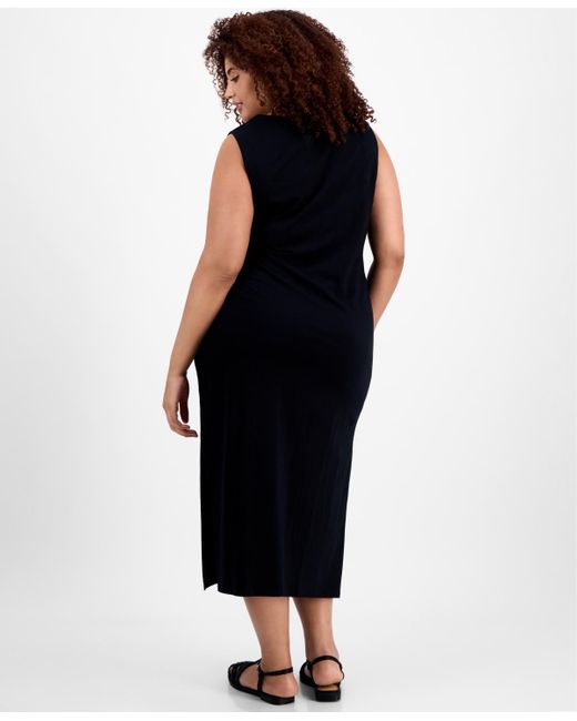 On 34th Black Trendy Plus Size Side-tie Midi Dress