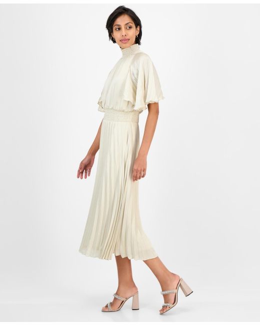Julia Jordan Natural Pleated Smocked Dress