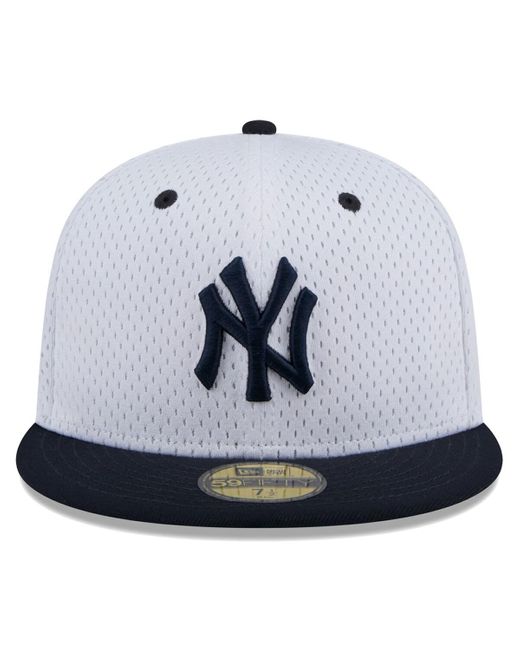 KTZ Blue White New York Yankees Throwback Mesh 59fifty Fitted Hat for men
