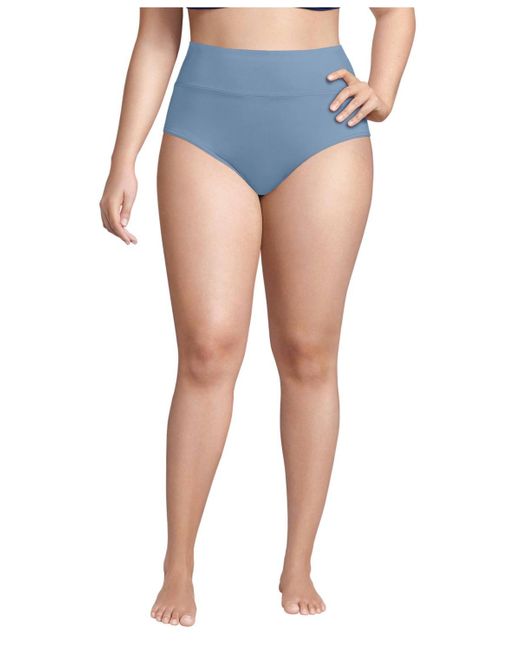 Lands' End Blue Plus Size Pinchless High Waisted Bikini Bottoms