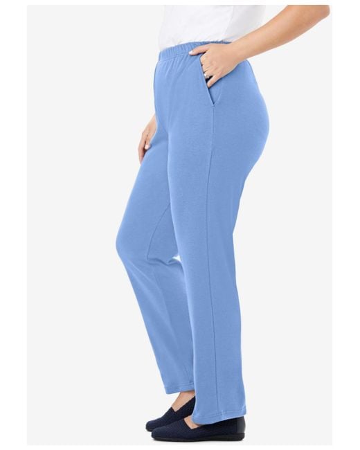 Woman Within Blue Tall 7-day Knit Straight Leg Pant