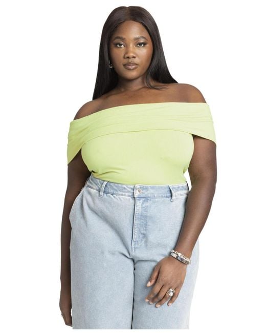 Eloquii Blue Plus Size Off The Shoulder Fitted Top
