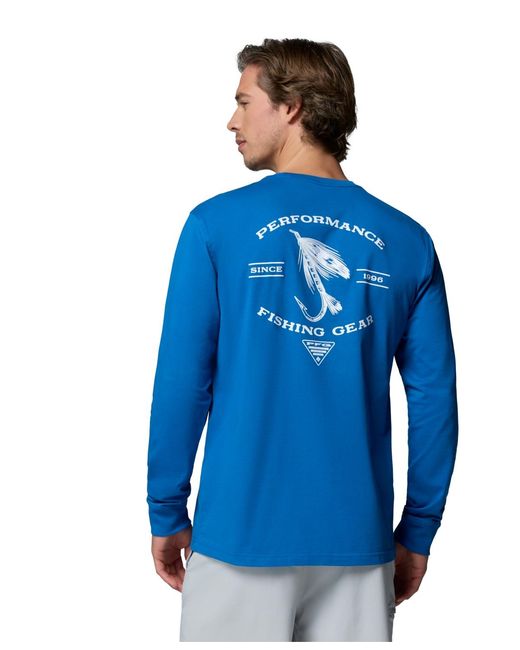 Columbia Blue Pfg Ahab Graphic Long-sleeve T-shirt for men