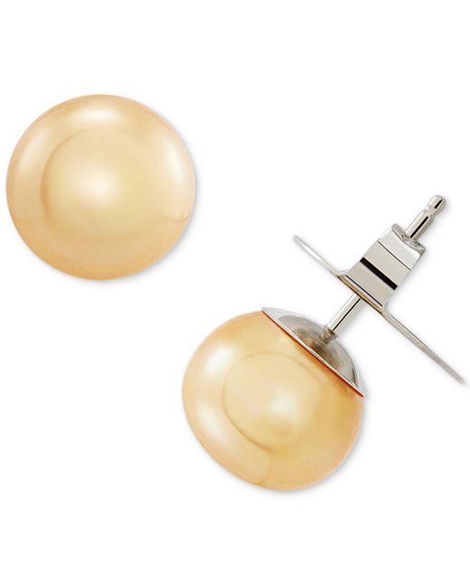 Macy's Metallic Cultured Freshwater Button Pearl (10mm) Stud Earrings In Sterling Silver (available In Multiple Colors)