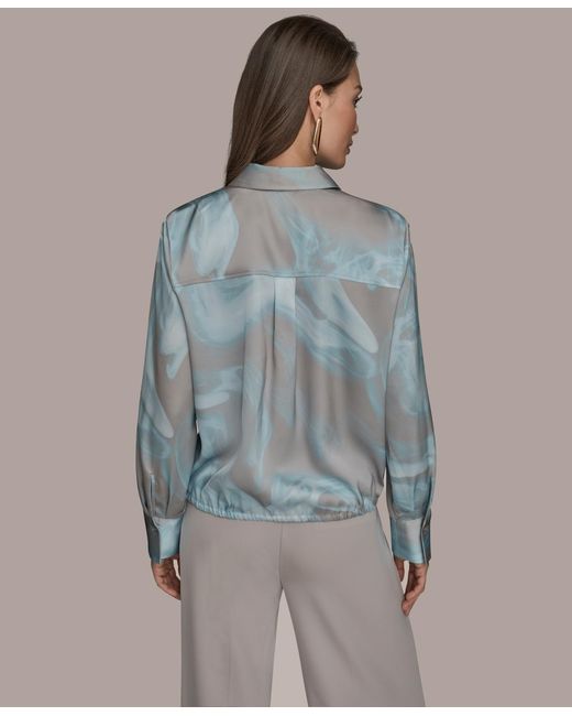 Donna Karan Blue Long-sleeve Drawstring Top