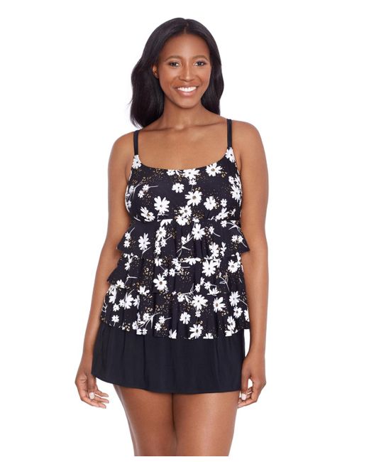 Longitude By Mimi Flamingo Blue Longitude Ruffle Faux Skirtini Swimsuit