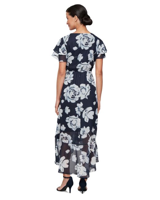 Sl Fashions Blue Flutter-sleeve High-low Dress