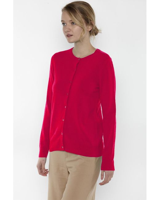 Jennie Liu Red 100% Cashmere Button Front Long Sleeve Crewneck Cardigan Sweater