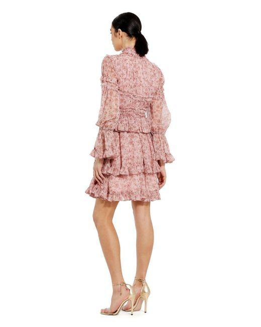 Mac Duggal Pink Long Sleeve Open Front High Neck Ruffle Mini Dress
