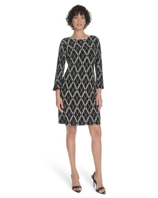 Tommy Hilfiger Black Pleat Cuff Lacross Argyl Dress