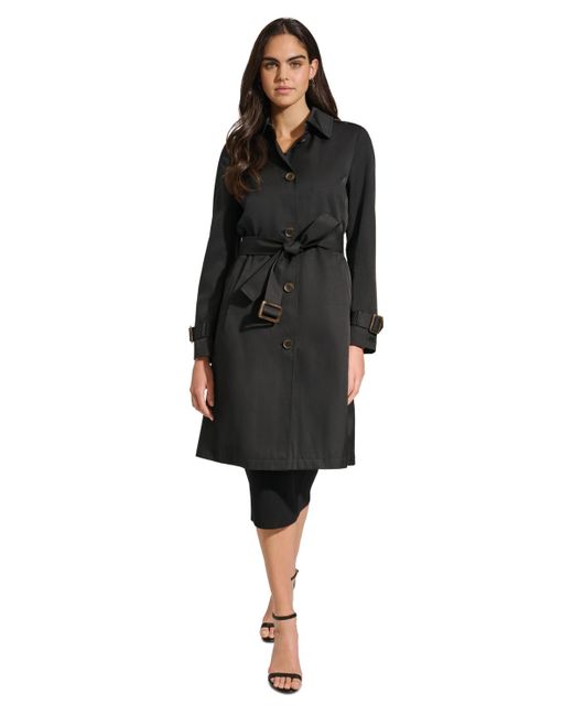 DKNY Single breasted Pleated Trench Coat in Black Lyst