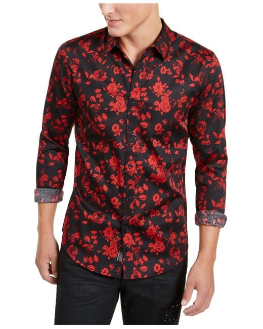 Guess Red Gothic Floral Shirt for men