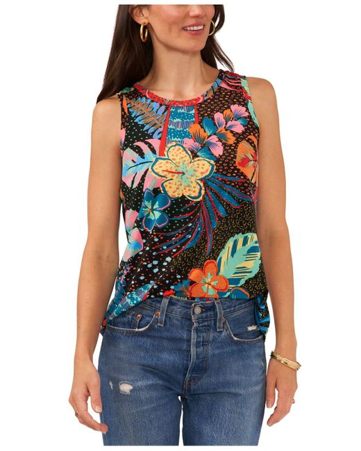 Vince Camuto Printed Split-back Keyhole Tank Top in Blue | Lyst