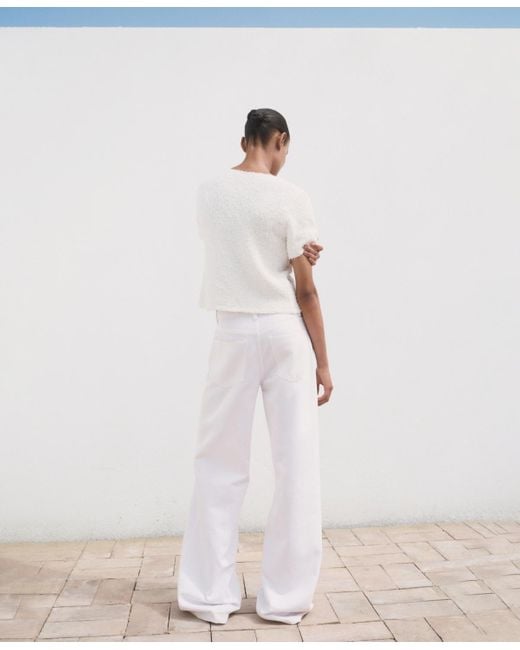 Mango White Short-sleeved Boucle Cardigan