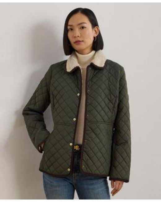 Ralph Lauren Brown Faux Sherpa Collar Quilted Coat P Xs Xxl