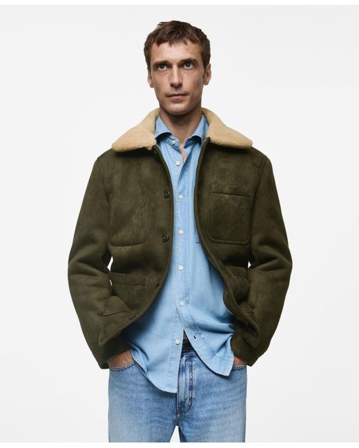 Mango Faux suede Jacket in Green for Men Lyst
