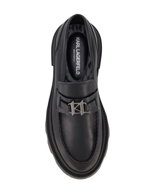 Karl Lagerfeld Black White Label Leather Lug Sole Loafers for men