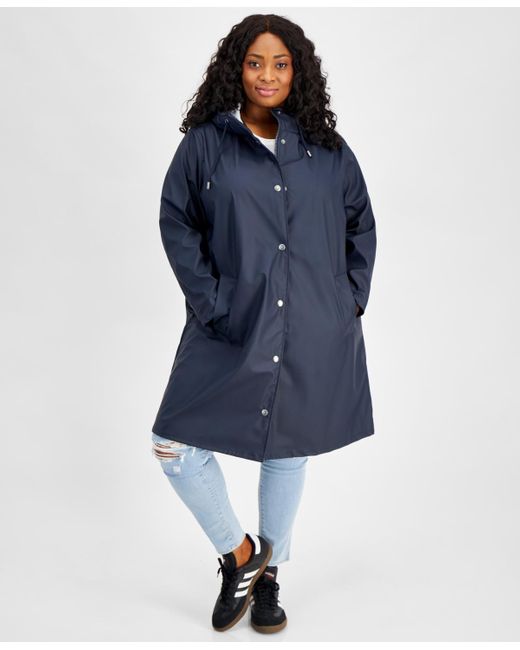Levi's Blue Plus Size Hooded Long-sleeve Zip-front Coat