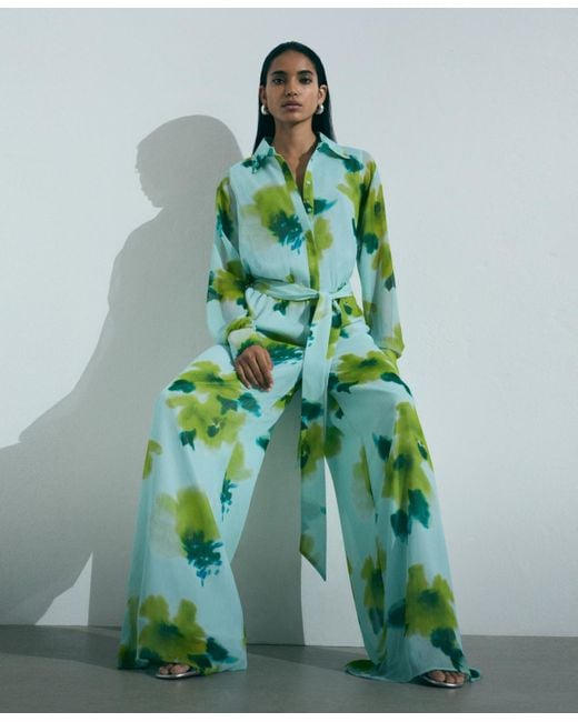 Mango Bow Detail Printed Jumpsuit in Blue Lyst