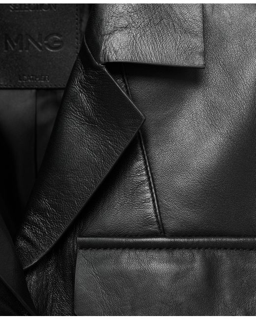 Mango Women's Black Leather Pockets Blazer