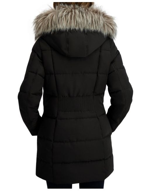 Nautica Women's Black Faux-fur-trim Hooded Puffer Coat
