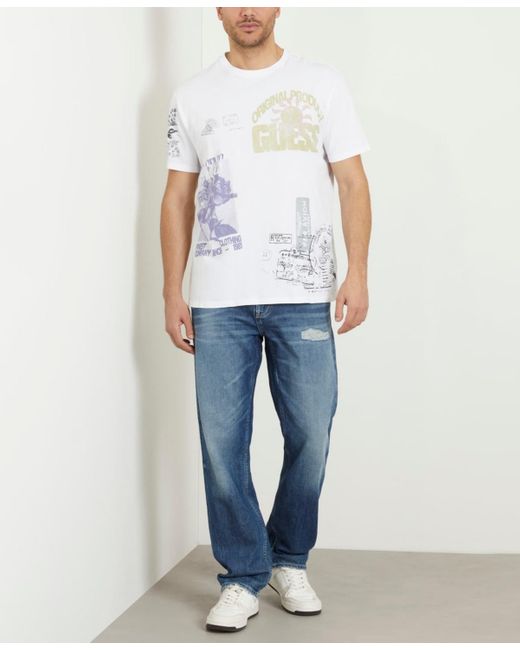 Guess White Faded Stamp Graphic Crewneck T-shirt for men