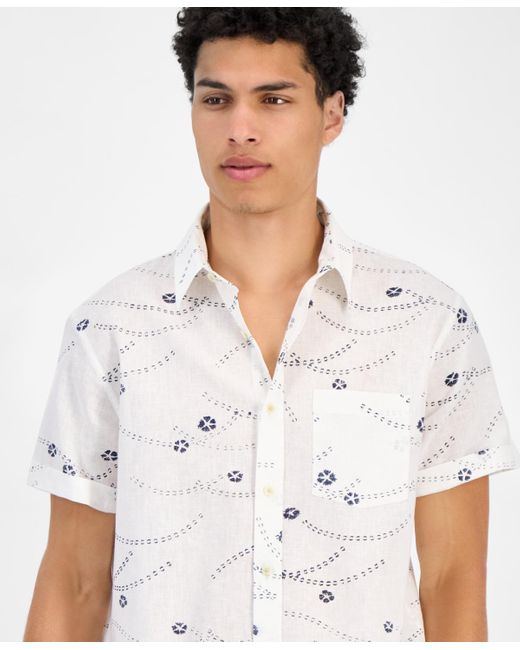 Sun & Stone White Sun + Stone Damien Short Sleeve Abstract Print Linen Blend Button-front Shirt for men