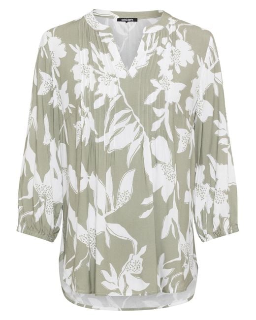 Olsen Green Pure Viscose 3/4 Sleeve Abstract Floral Tunic Blouse