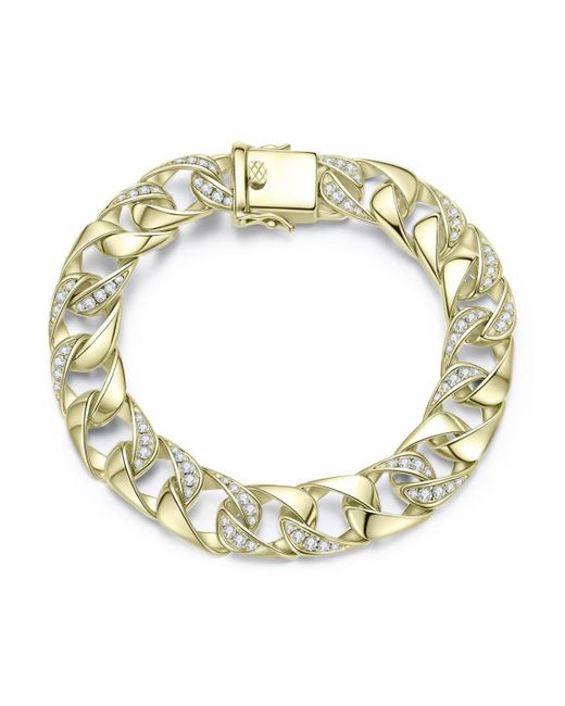 Genevive Jewelry Metallic Sterling Silver Iced Out Cubic Zirconia Miami Cuban Chain Bracelet