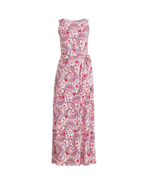 Lands' End Pink Sleeveless Tie Waist Maxi Dress