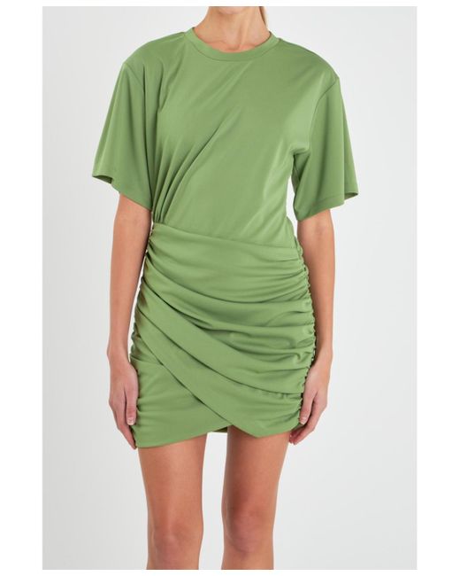 Grey Lab Green Asymmetric Ruched Mini Dress