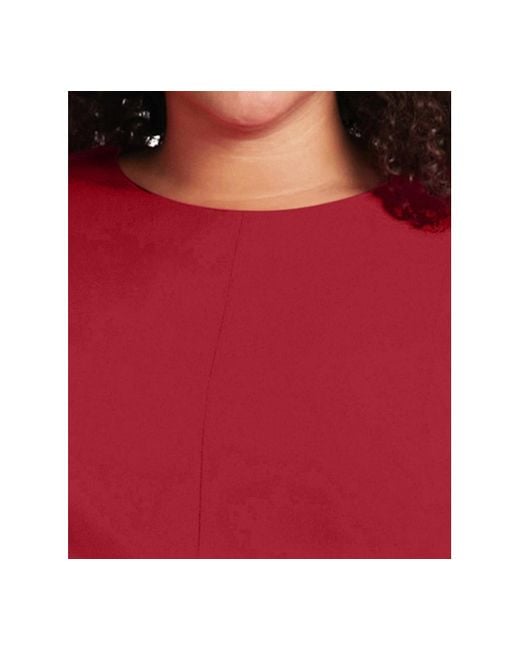 London Times Red Plus Size Fit & Flare Scuba Crepe Midi Dress