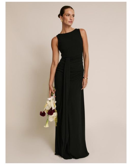 Six Stories Black Drape Gathered Sleeveless Stretch Dress